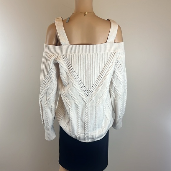 Jonathan Simkhai Ivory Cable Knit Oversized Cold Shoulder Sweater - Picture 4 of 7